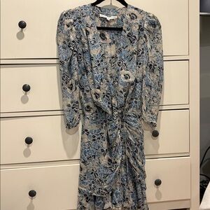Veronica Beard Blue and Gray Floral Long Sleeve Dress